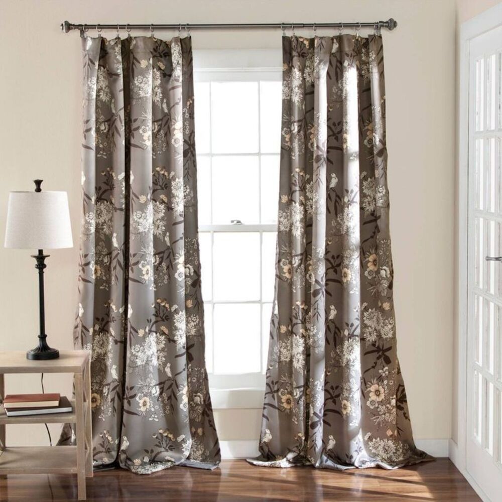 Lush Decor - 2pk 52"x108" Light Filtering Botanical Garden Curt Gray